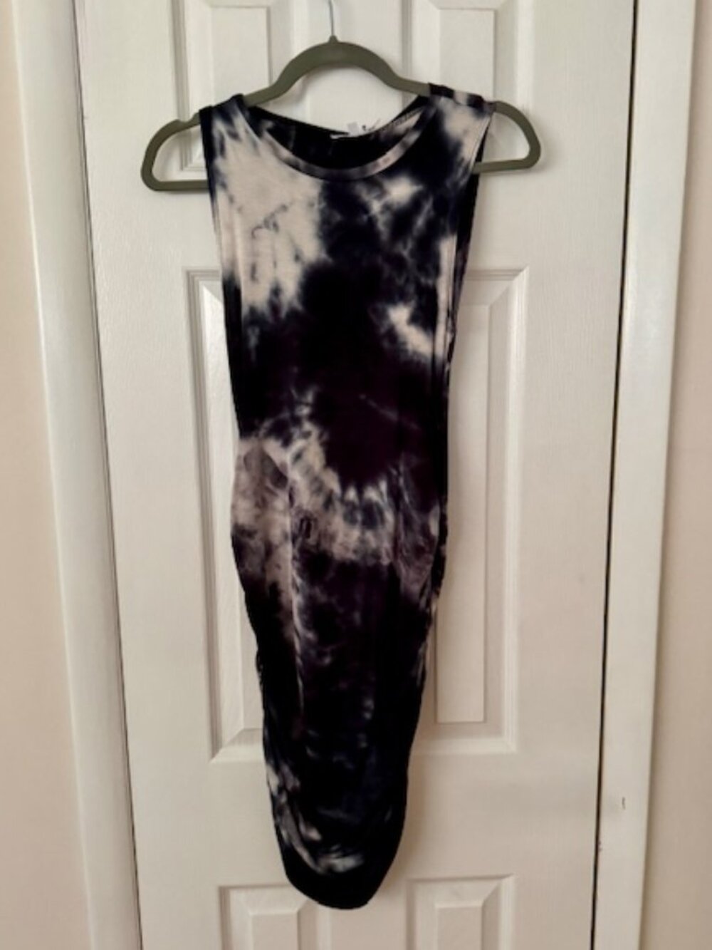 ANTISTAR Navy & White tie dye side ruched dress, S NWT